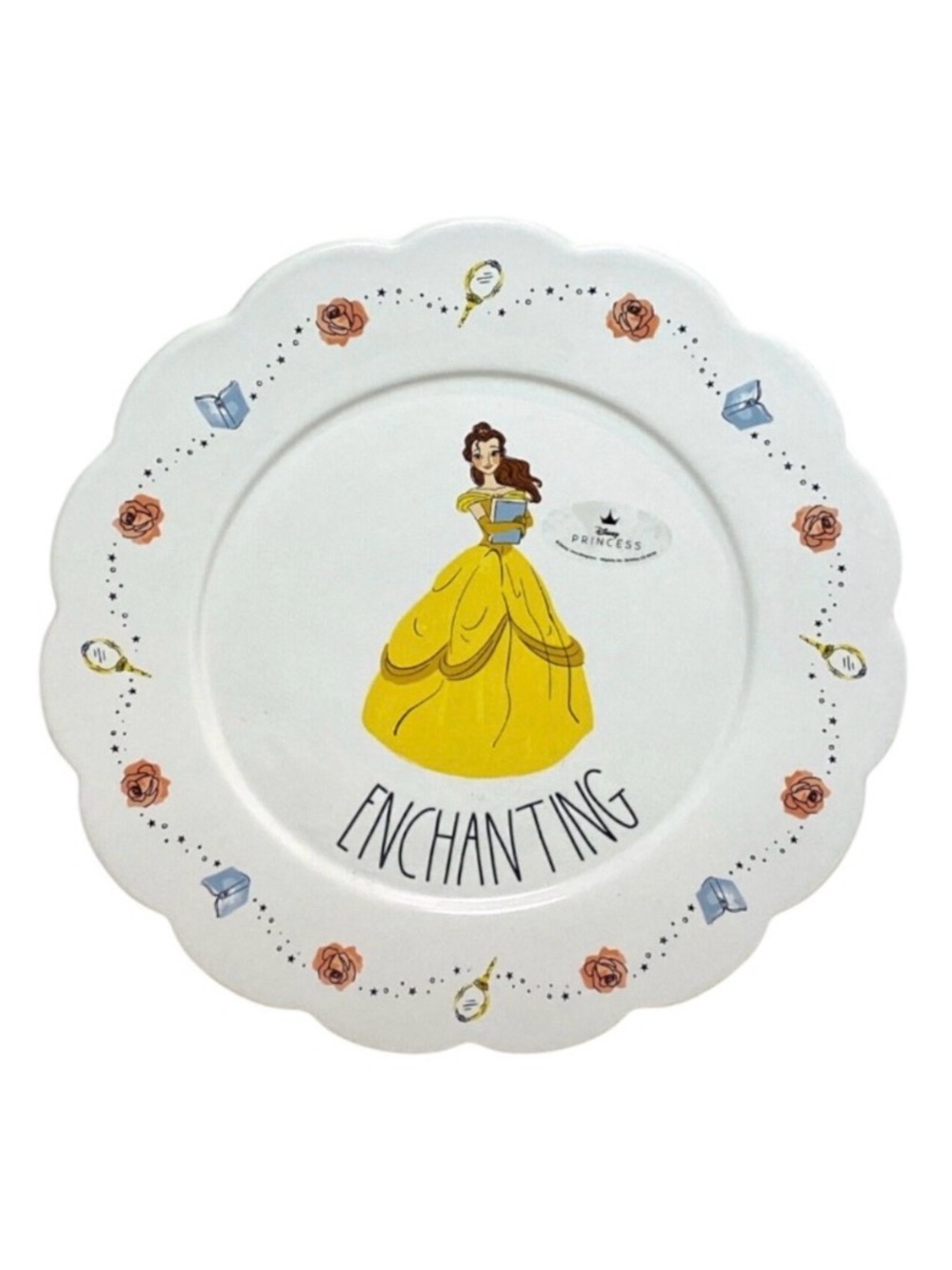 Disney Beauty & The Beast Princess Belle 11” Dinner Plate Enchanting Pink Roses